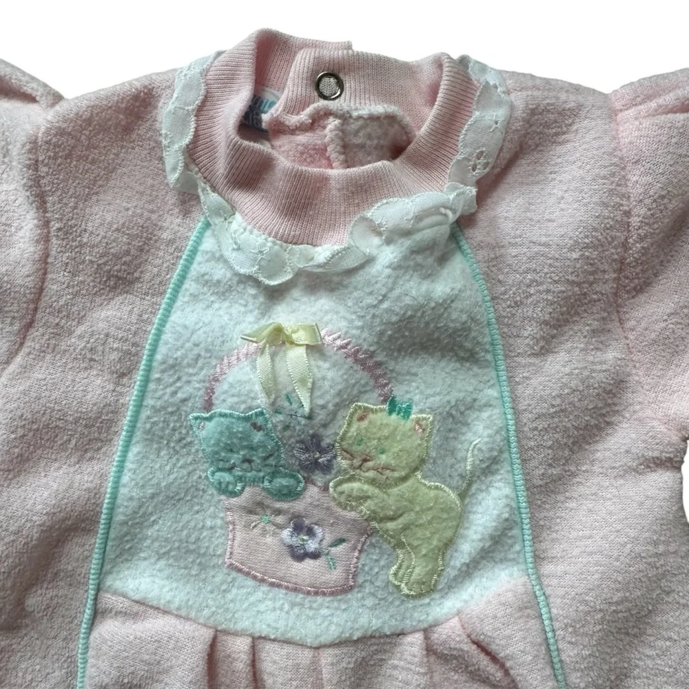 Vintage Bright Future Infant One Piece Outfit Pink w Cat Size 6-9  months